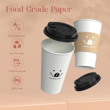 Coffee Cups with Lids and Sleeves, 16 oz 300 Pack To Go Cups with Lids, Paper Hot Cups for Hot & Cold Beverage (White, 16 oz) - Image 5