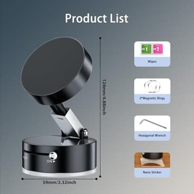 TUTGLOBAL Vacuum Suction Magnetic Car Phone Holder Mount Fit All Phones,Adjustable Phone Holders for Your Car,Mechanical Lock No Need Charging,Metal Ring Stick Outside if Case Non-Magnetic - Image 5