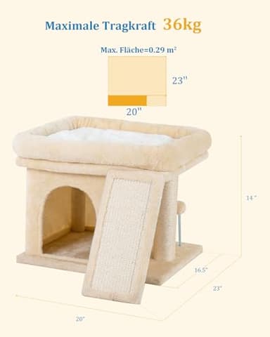 Aechonow 14in Cat Tree Tower with Large Perch, 20 * 16.5 Inch Top Bed for Adult Cats, Scratching Post with Bed for Kittens, Beige - Image 6