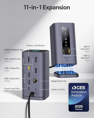 Baseus SpaceMate(MAC) Docking Station, USB C Docking Station 3 Monitors with 4K HDMI, 10Gbps USB Ports, 100W PD, Gigabit Ethernet, Audio, Laptop Docking Station for Mac & Win - Image 3