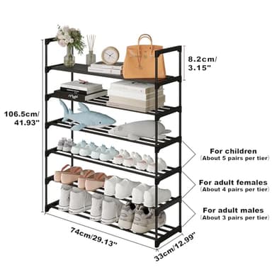 Calmootey 6-Tier Shoe Rack, Tall Large Capacity 30 Pairs Shoes Storage Organizer, Stackable Wide Shoe Shelf for Entryway, Hallway, Black - Image 3
