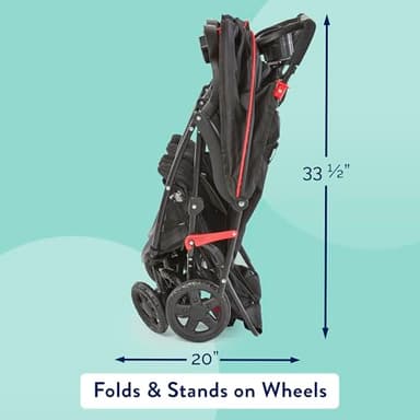 Kolcraft Cloud Plus Lightweight Double Stroller Side-by-Side for Infant Toddler, Compact Folding Travel System with Reclining Seats, Canopies, Storage Basket, Trays, Easy Maneuver – Red Black - Image 3