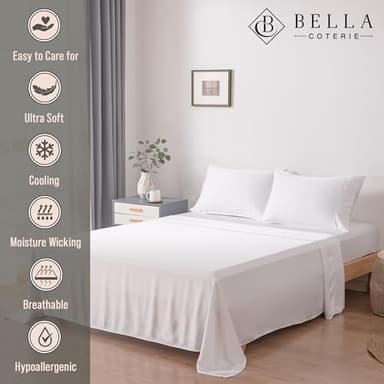Bella Coterie Luxury Bamboo Viscose King Size Sheet Set | 100% Organically Grown | Ultra Soft | Cooling for Hot Sleepers | 18" Deep Pocket [White] - Image 2