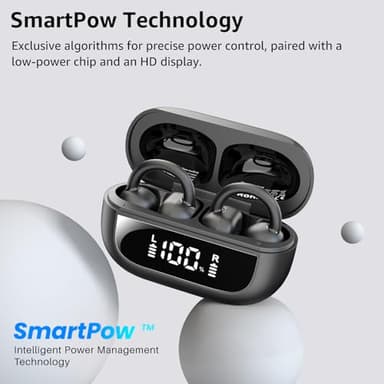 TOZO OpenEarRing True Open Ear Headphones, Lightweight Comfort Open Ear Clip Wireless Earbuds, 40H Play Bluetooth 5.4 Headphones with Smart Digital Display Design Fit Sports Running, Workout Black - Image 4