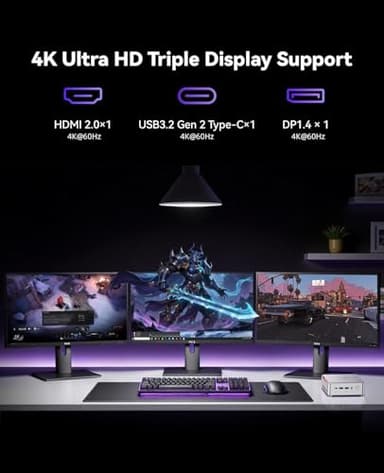 KAMRUI Hyper H2 Mini Gaming PC, in-tel Core i9-11900H (Beat 1195G7/5825U, up to 4.9GHz) 32GB RAM 1TB SSD Mini Desktop Computers, Triple 4K Display 6*USB3.2, USB-C, HDMI, DP, WiFi6, BT5.2, Office Home - Image 9
