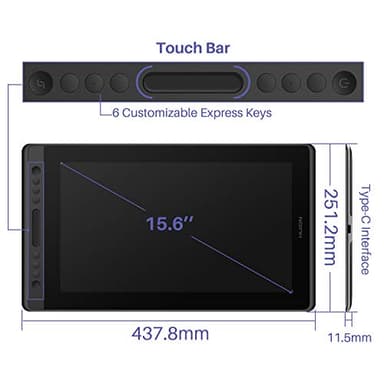 HUION KAMVAS Pro 16 Graphics Drawing Tablet with Screen Full-Laminated Graphics Monitor with Battery-Free Stylus Tilt 8192 Pen Pressure 6 Hot Keys Touch Bar - 15.6inch Graphic Tablet for PC/MAC/Linux - Image 4