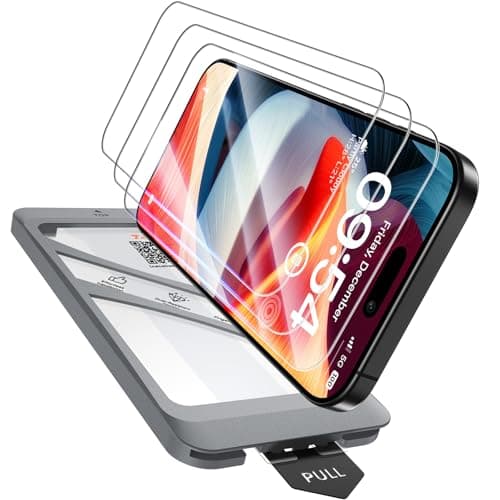 TAURI 4 in 1 for iPhone 15 Screen Protector, 3 Pack Tempered Glass Film + 1 Dust Free Easy Installation Tool, 9H Hardness Bubble Free Micro-curved Edges HD Screen Protector for 15 - Image 1