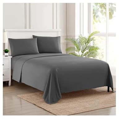 RV Queen Bed Sheets - Breathable Luxury Sheets with Full Elastic & Secure Corner Straps Built In - 1800 Supreme Collection Extra Soft Deep Pocket Bedding Set, Sheet Set, RV Short Queen, Gray - Image 1