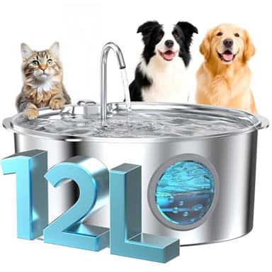 Dog Water Fountain for Large Dogs: Stainless Steel Dog Fountain Water Bowl - 3.2Gal/406oz/12L Super Quiet Big Cat Water Fountain with Visual Water Level -Great for Large Dogs Cats and Multi-Pet Home - Image 1