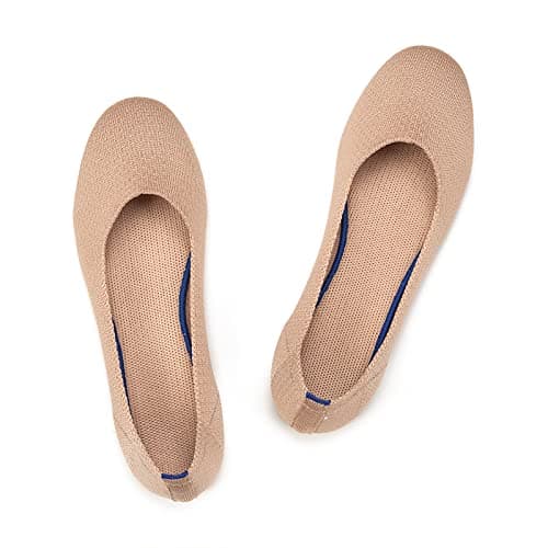 Frank Mully Women's Knit Ballet Flat Round Toe Flat Shoes Slip On Classic Low Wedge Ballerina Shoes, Ecru, 7 - Image 1