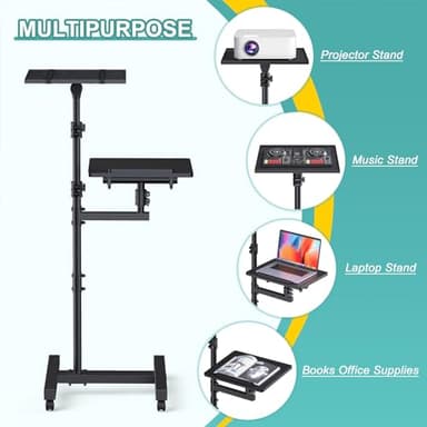 Facilife 2 Shelves Projector Stand Tripod, Height Adjustable Max 64", Mobile Laptop Cart on Wheels Projector Tripod Stand, Overbed Table with Wheels, Rolling Laptop Floor Stand for Couch - Image 4