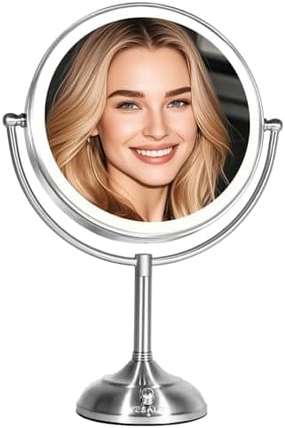 VESAUR 11" Large and 17" Tall Lighted Makeup Mirror, Double Sided 1X 10X Magnifying 3 Colors with Lights, Brightness Adjustable 360° Rotation Cosmetic Light up Mirror, Luxury Nickel - Image 3