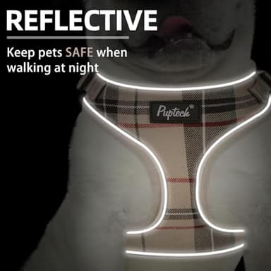 PUPTECK Soft Mesh Dog Harness and Leash Set Pet Puppy Cat Adjustable Reflective Padded Vest No Pull Harnesses, Beige, L - Image 4