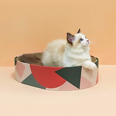 ComSaf Cat Scratcher Cardboard Bed Lounge Couch for Indoor Cats Oval Shape 17"x13", Kitty Cat Scratching Pad Recycle Corrugate Scratcher Long Lasting Furniture - Image 9