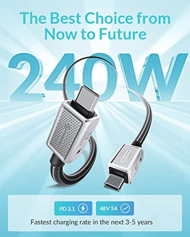 PHIXERO 240W USB C to USB C Cable, Zine Alloy, 10ft, Black - Image 2