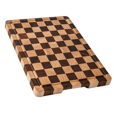 THETCHRY Cutting Boards for Kitchen, Checkered Cutting Board Upgraded, Acacia Wood Chopping Board with Juice Grooves & Handles, Large Butcher Block Serving Tray with Gift Box, 16.5" x 11.6" x 0.8" - Image 1