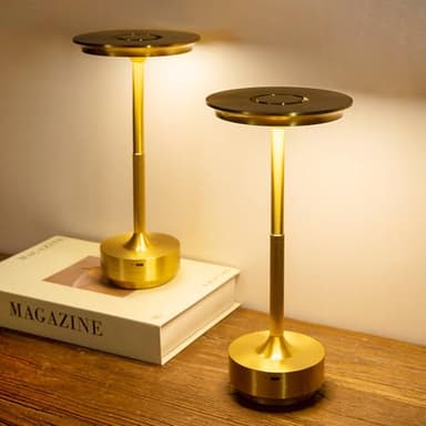 LUSHARBOR Cordless Table Lamp, 5200mAh Rechargeable Battery Operated Desk Lamp, 3-Color Stepless Dimming Touch LED Bedside Light for Restaurant Bedroom Gold-2Pack - Image 2