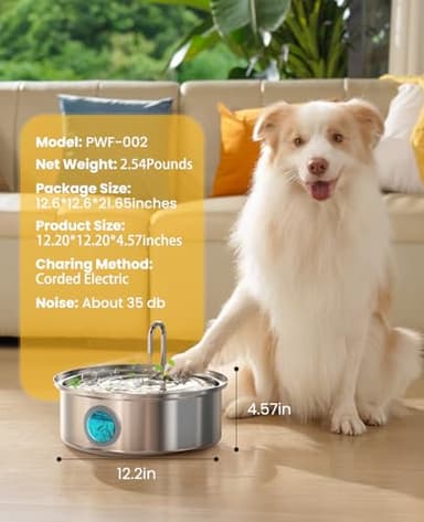 oneisall Dog Water Fountain, 7L/230oz/1.8G Quiet Dog Fountain Water Bowl, Stainless Steel Dog Water Fountain with Visual Water Level&Triple Filtration for Large Medium Small Breed Dogs Pets - Image 9
