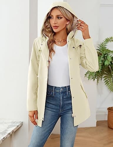 LOMON Women Rain Jacket Lightweight Hooded Jackets Women Lined Trench Coats Waterproof Outdoor Hiking Raincoat Beige M (Big Plaid Lining) - Image 4