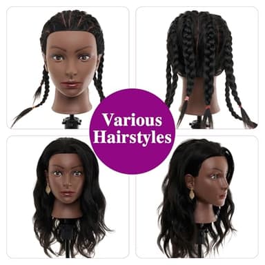 20-22 Inch Mannequin Head Human Hair with Stand,100% Real Human Hair Mannequin Head for Braiding,Cosmetology Manikin Doll Head for Styling with Table Clamp Hair Braiding Set(Brown) - Image 7