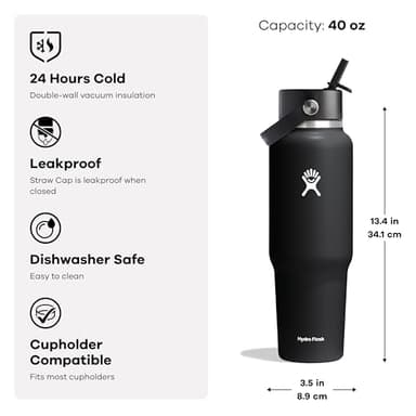 Hydro Flask Travel Water Bottle - Insulated Stainless Steel - Wide Straw Lid, Non Spill, Leakproof in 40 Oz Agave Green - Image 7