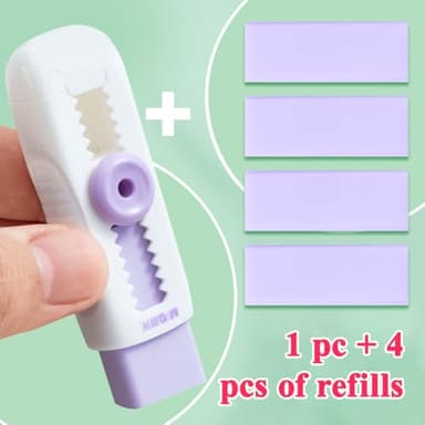 M&G 4+1 Pack Rubber Erasers Sliding Retractable Eraser, Soft Cute Erasers Push Pull Large Pencil Eraser with Plastic Sleeve 4 Refill Eraser for Students Kids, School Office Home Supplies (Purple) - Image 3