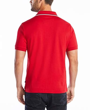 Nautica Men's Classic Fit Short Sleeve Dual Tipped Collar Polo Shirt, Red, Large - Image 3