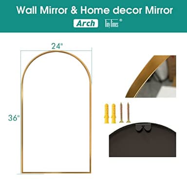 TinyTimes 24"x36" Arched Wall Mirror, Vanity Mirror, with Metal Frame, for Bathroom, Bedroom, Entryway, Modern & Contemporary Wall Mirror - Gold - Image 2