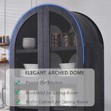 IFGET 71" Tall Arched Kitchen Pantry Cabinet, Wood Kitchens Storage Cabinets with 2 Large Drawers and Adjustable Shelves, Modern Farmhouse Versatile Cupboard for Kitchen, Dining Room, Bathroom, Grey - Image 4