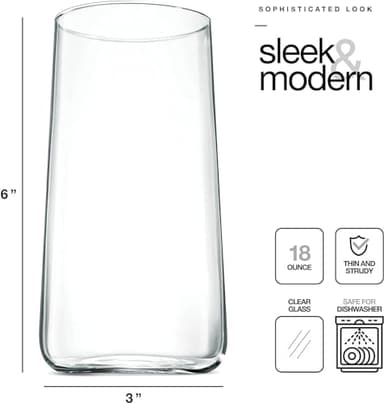 BENETI Modern Tall Drinking Glasses Set of 6 | Handmade In Europe | 18oz Premium Highball Crystal Glass Cups for Water and Juice - Image 5