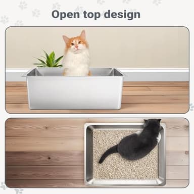 Kirecoo Stainless Steel Cat Litter Box - Metal High Sided Cat Pan, Large Stainless Steel Box, Indoor Litter Tray, Non Stick, No Smell, Easy to Clean, Pet Toilet Supplies for Kitten, Kitty, Rabbit - Image 5