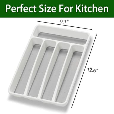 Loyareal Silverware Organizer Utenisl Organizer Holder Kitchen Drawer Organizer Plastic Silverware Tray for Drawer Flatware Organizer 5 Compartment White - Image 4