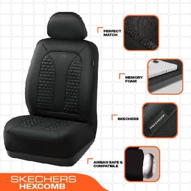 Skechers Memory Foam™ Car Seat Covers, Hexcomb Breathable Thick Seat Covers Black Two Front Seat Covers, Airbag Compatible, Automotive Comfort & Protection for Most Cars,Van,Trucks, SUVs (Black) - Image 3