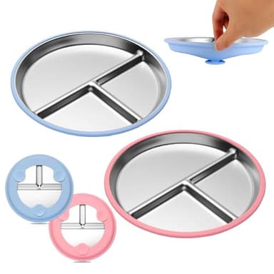 iconfont Stainless Steel Toddler Plate, 9 Inch Suction Plates for Toddlers, Baby Plate for Toddlers 1-3, Non-Toxic BPA-Free Microwave Dishwasher Safe - 2 Packs - Image 1