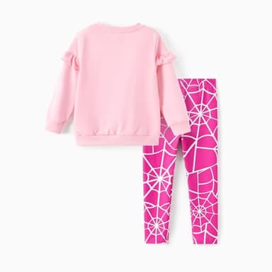 Disney Marvel Spider-Gwen Costume Girls Ghost Spider Clothes Ruffle Long Sleeve Sweatshirt and Leggings Outfit 2 Piece Set Costume Girls Fall Clothes Pink 3T - Image 2