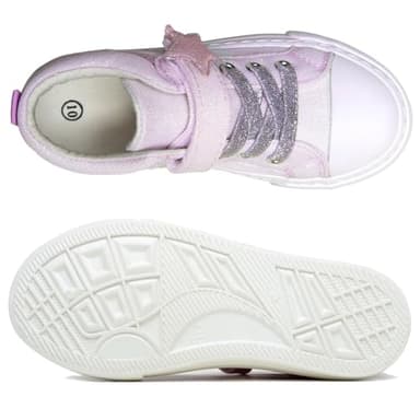 HugRain Toddler Girls Sneakers Walking Shoes for Little Kids Sparkle Glitter Star Canvas Casual Slip On High Top Adjustable Hook Loop Straps Velcro Non-Slip Lightweight Elastic Band Purple Size 12 - Image 4