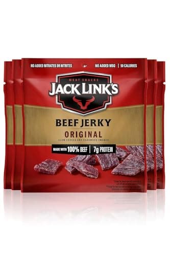 Jack Link's Beef Jerky, Original, Multipack Bags – Flavorful Meat Snacks for Lunches, Ready to Eat Protein Snacks, Individual Packs - 7g of Protein, Made with 100% Beef – 0.625 oz (Pack of 5) - Image 1