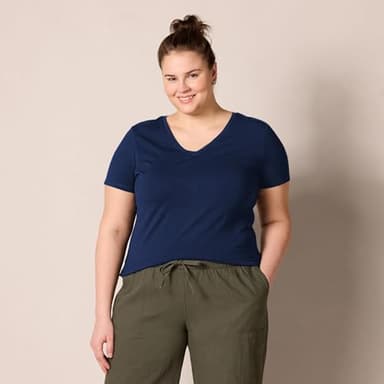 Amazon Essentials Women's Regular-Fit Short-Sleeve V-Neck T-Shirt, Pack of 2, Burgundy/Navy, Medium - Image 6