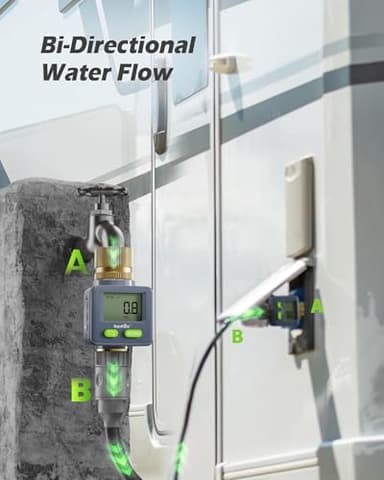 RAINPOINT Water Flow Meter with Brass Inlet & Outlet, 180° Screen-Flip Water Meter, Measure Gallon/Liter Consumption for RV Filling, Garden Watering, Sprinkler and Hoze Nozzle - Image 3