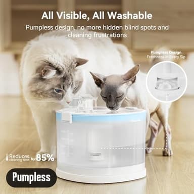 Cheerble Pumpless Cat Water Fountain, 2L/67oz E1 Automatic Cat Water Dispenser for Cats & Dogs MagDrive™ Technology Dual Mode Dispensing, No Cleaning Hassle, No Electrical Leakage, BPA-Free - Image 3