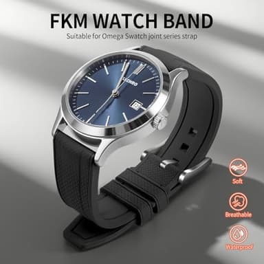 ULLCHRO FKM Rubber Watch Strap 20mm 22mm Quick Release Fluororubber Band with Silver Buckle Soft Breathable Durable Rubber Sport Strap for Men Women Waterproof Silicone Replacement (20mm, Black) - Image 2