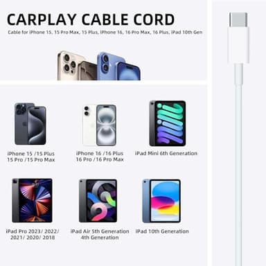 Car Carplay Cable for iPhone 16 15 Car Charger, iPhone 16/15 Plus, iPhone 16 Pro/15Pro, iPhone16/15Pro Max ,USB A to USB C for Carplay USB C Cord,iPad usb C Cable 10th, iPad Air Cord 3FT Replacement - Image 2