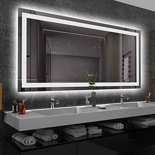 Amorho LED Bathroom Mirror 60'' X36'' with Front and Backlight, Large Dimmable Wall Mirrors with Anti-Fog, Shatter-Proof, Memory, 3 Colors, Double LED Vanity Mirror - Image 1