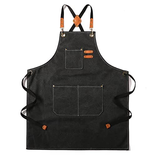Tosewever Canvas Cross Back Chef Apron for Men Women with Adjustable Straps Large Pockets, Waterdrop Kitchen Heavy Duty Cotton Aprons for Tool Cooking BBQ Artist, M to XXL (Black) - Image 1