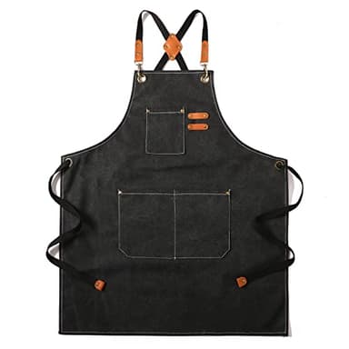Tosewever Canvas Cross Back Chef Apron for Men Women with Adjustable Straps Large Pockets, Waterdrop Kitchen Heavy Duty Cotton Aprons for Tool Cooking BBQ Artist, M to XXL (Black) - Image 1