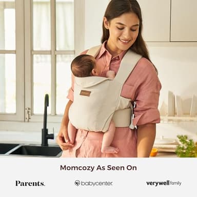Momcozy Newborn Carrier WeeSnug- Lightweight and Cozy Comfort for 7-25 lbs, Ergonomic Cross-Back Support, Effortless to Put On, Hands-Free Baby Carrier with Lumbar Support, Khaki - Image 6