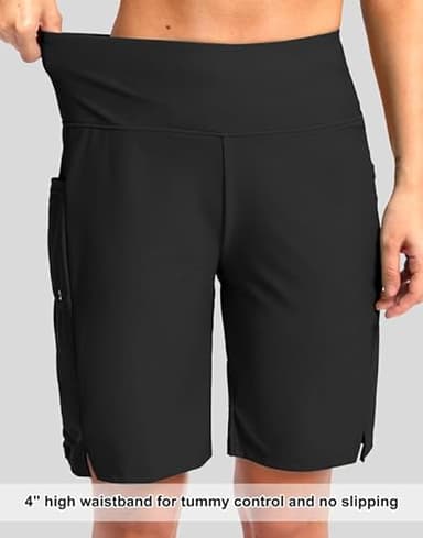 G Gradual Women's 9" Long Swim Board Shorts with Pockets High Waisted Knee Length Beach Swimming Shorts for Women with Liner(Black,XL) - Image 4