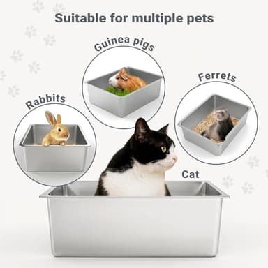Kirecoo Stainless Steel Cat Litter Box - Metal High Sided Cat Pan, Large Stainless Steel Box, Indoor Litter Tray, Non Stick, No Smell, Easy to Clean, Pet Toilet Supplies for Kitten, Kitty, Rabbit - Image 6