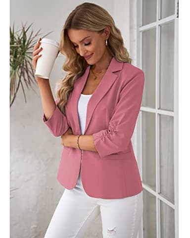 LookbookStore Dressy Jackets for Women Crop Sleeve Blazer Spring Jackets for Women Fashion Blazers for Women Business Casual Rose Blazer Red Blazer Size Large Fits Size 12 Size 14 - Image 5