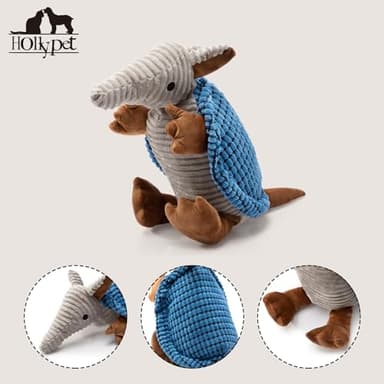 Hollypet Plush Dog Squeaky Toy Stuffed Armadillo Animal Pet Puppy Chew Toys with Clean Teeth for Small Medium Large All Breed Sizes Dogs, Blue, 14 in - Image 3